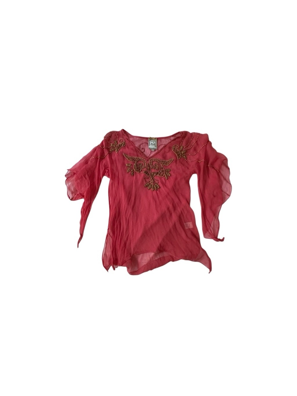 Yoana Baraschi Sheer Coral-Red Embroidered Tunic